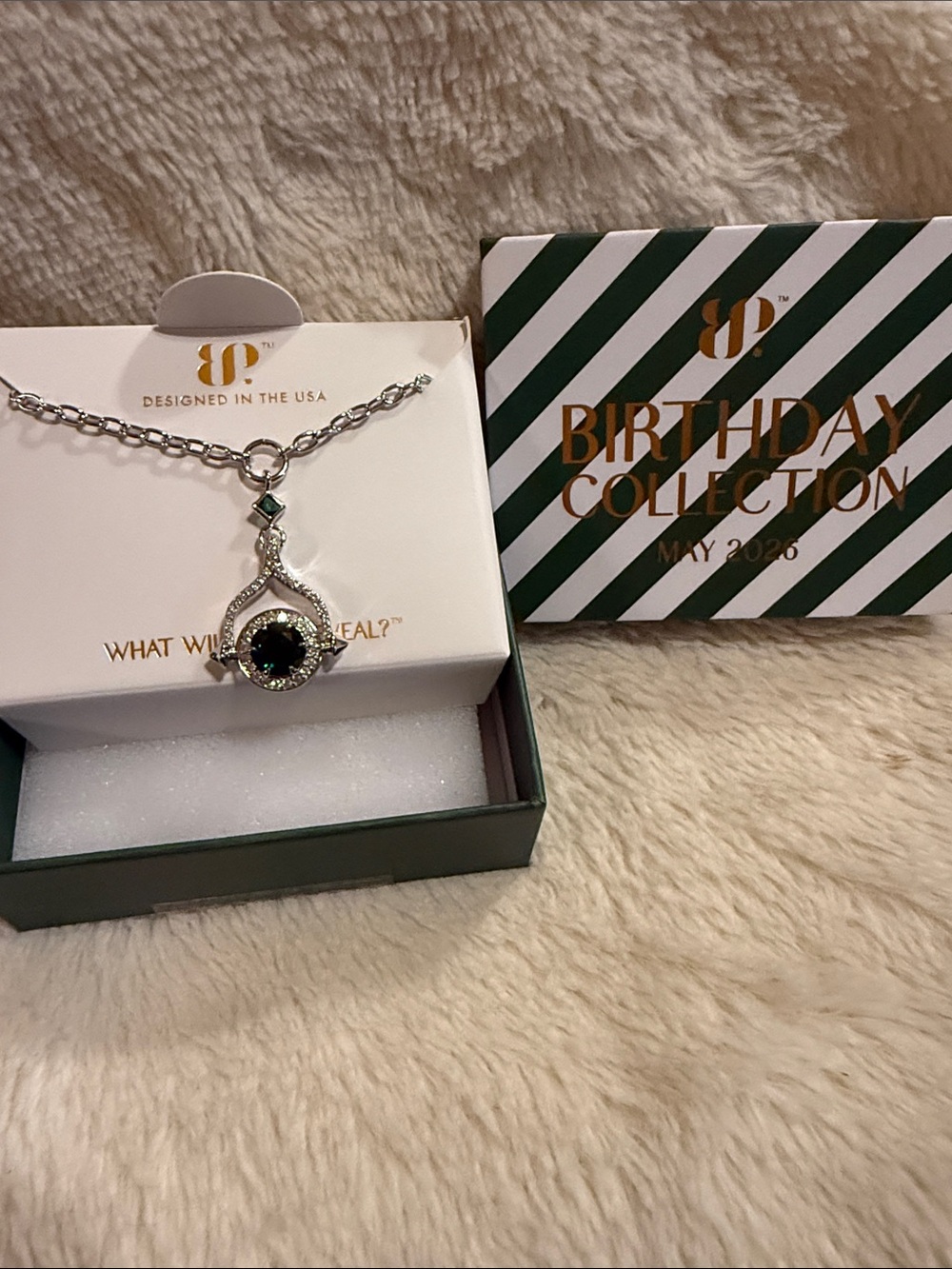 Rhodium Pendant Necklace with Lab Created emerald Stones